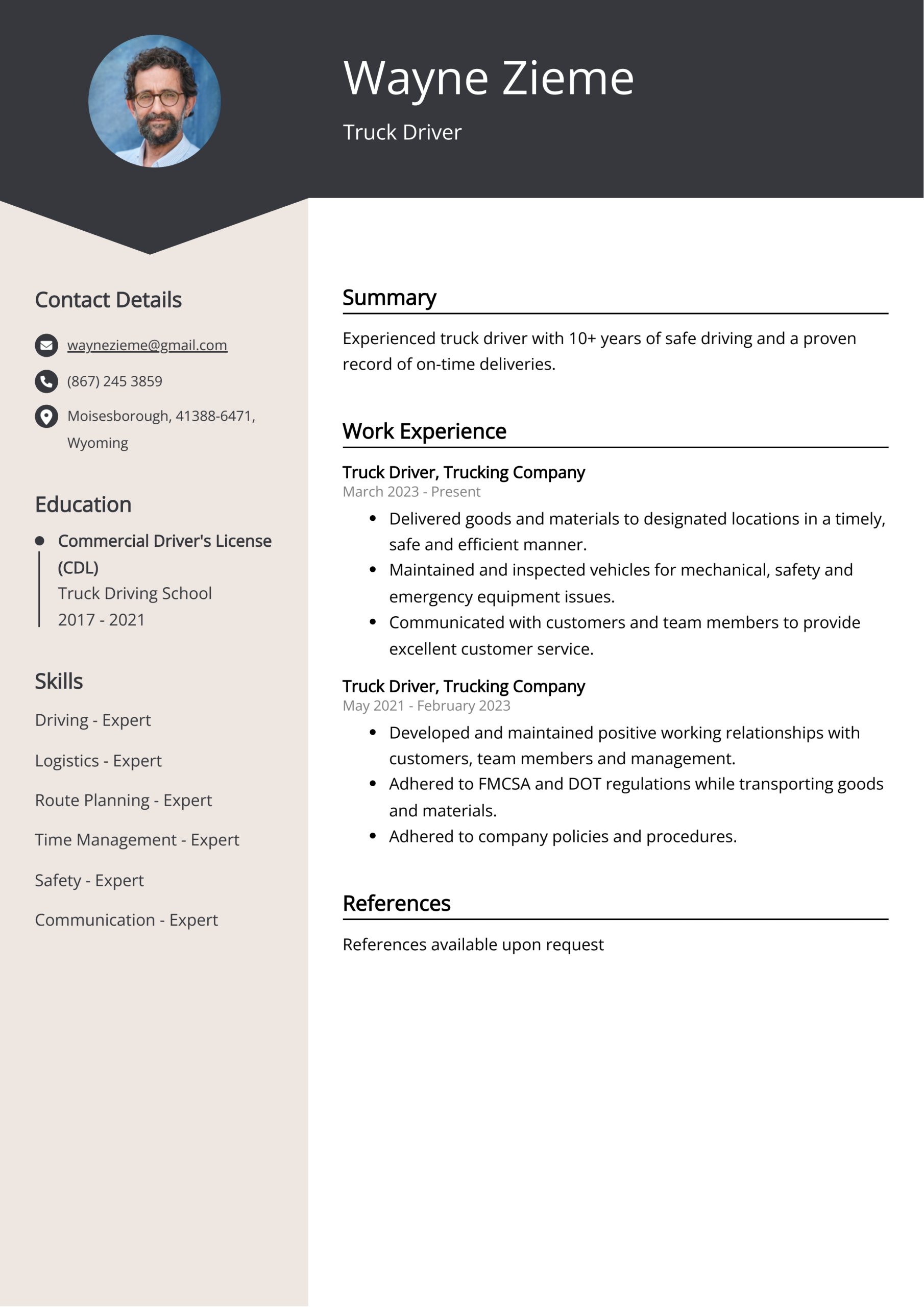 Truck Driver Resume